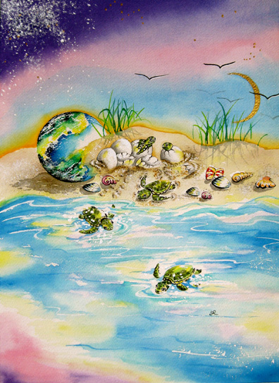 Print - baby Turtles -Leaving the Nest